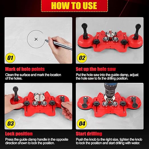 WORKEASE Diamond Tile Drill Bits Set, 17 Pcs with Double Suction Cups Hole Saw Guide Jig, (1/4"-2') for Glass, Ceramic, Marble, Porcelain, Tile Cutting