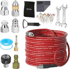 NIFUAL Sewer Jetter Kit for Pressure Washer,150FT 5800PSI Pressure Drain Cleaner 1/4 Inch NPT Corner Rotating and Button Hose Sewer Jetting Nozzle for Homeowners & DIYers (150FT)