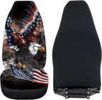 ELEQIN Car Front Seat Covers, Eagle America Flag Universal Seat Protector, Full Cover Fit Most Truck, SUV, Van Interior Decor