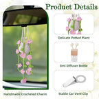 Crochet Car Air Freshener, 8ml Empty Refillable Oil Diffuser Bottle with Hanging Crochet Lightpink Daisies Plant & Hanging Tools, Car Rearview Mirror Diffuser for Wall Art & Home & Office Decoration
