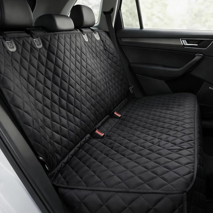 Waterproof Dog Car Seat Cover with Belt for Back Seat - Washable Pet Protector Accessories for Cars, Trucks, SUVs, and Bench Seats - Auto Backseat Hammock for Small & Large Dogs