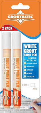White Grout Paint Pen Tile Grout Colorant & Sealer Marker, Quick-Dry, Ideal for Bathroom, Shower, Kitchen Tiles Restores Grout Lines, 3 Adjustable Tips (2-3 mm) 2 Pack