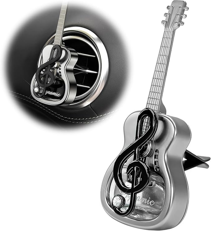 Car Air Freshener Vent Clip, Empty Guitar-Shaped Aromatherapy Diffuser Automobile Dashboard Ornament, Unscented Car Air Conditioner Clip Cute Rotating Decoration for Women Men (Black)