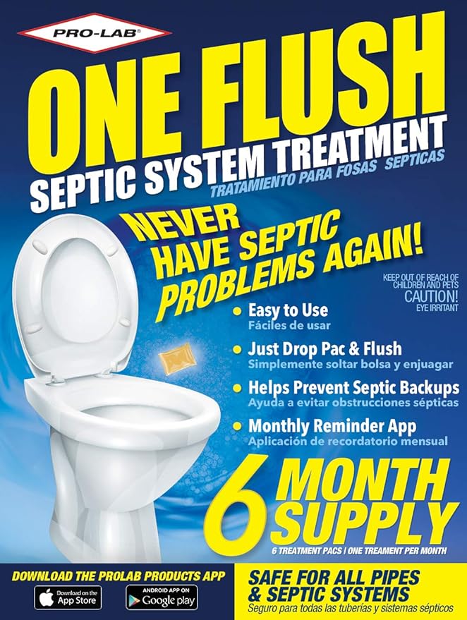 One Flush Septic Tank Treatment Packets - 6 Month Supply of Dissolvable Septic Tank Treatment Packets - Use Septic Treatment Enzymes Packets Monthly to Prevent Expensive Septic System Backups, 6 Count