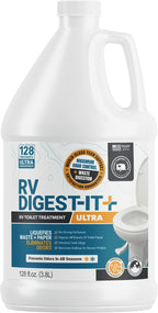 Unique RV Digest-It Ultra RV Toilet Treatment Refill, 128 Uses, Super Concentrated - Eliminates Smells and Liquifies Waste, Easy-Measure Extra-Strength Bio-Enzymatic Holding Tank Treatment (128 oz)