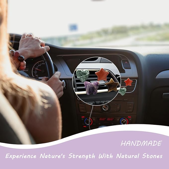 Boho Car Decor,4pcs Natural Stone Car Air Freshener Vent Clips,Butterfly Stars Heart Crystal Stones Dashboard Decoations Hippie Accessories for Women,Best Wishes for Lover Friends