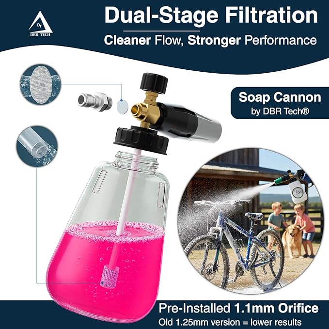 DBR Tech® Foam Cannon for Pressure Washer | Pro-Grade, 1.1mm Orifice, 1000-4000 PSI, Grey
