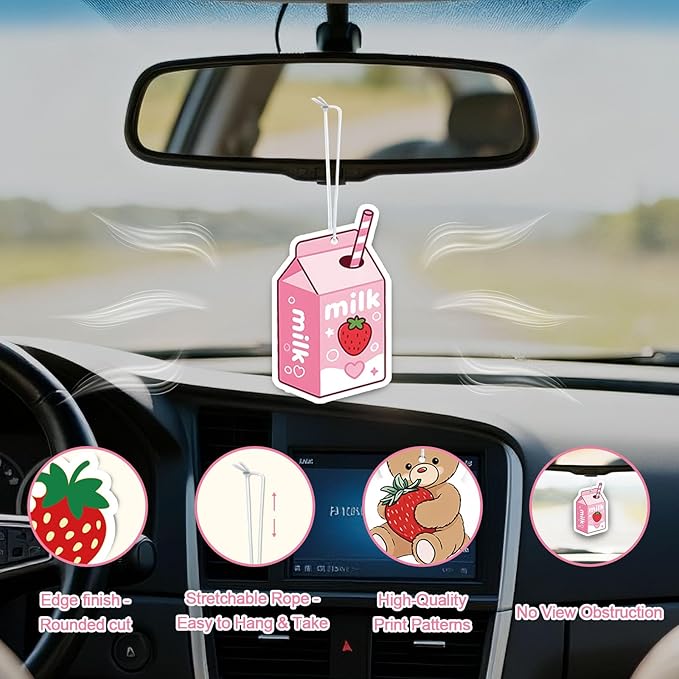 Strawberry Car Air Fresheners,5-Pack Candy Scents Cute Car Accessories,Funny Hanging Ornament Decor for Rearview Mirror,Long-Lasting Fresh Gifts for Women,Girls,Coworkers,Teacher & Nurse