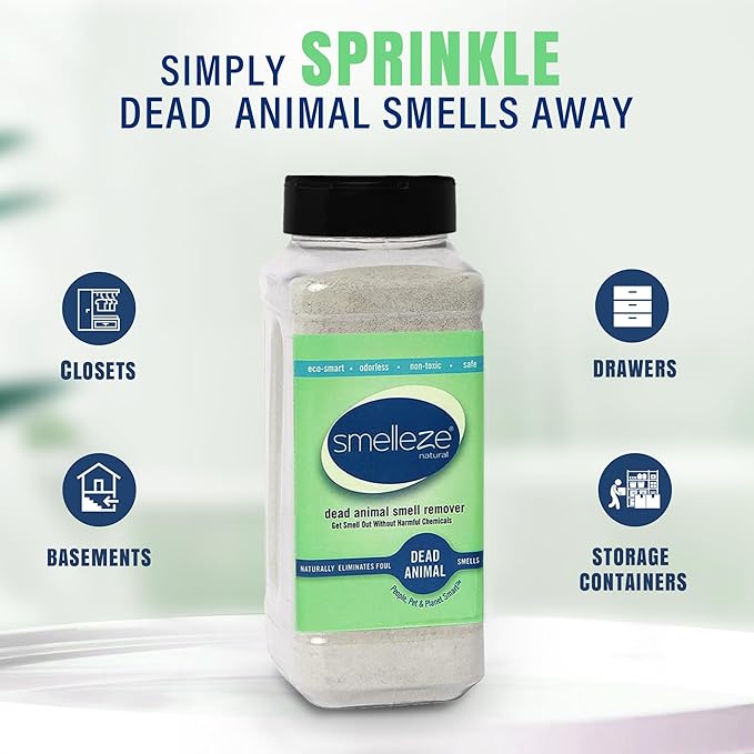 SMELLEZE Natural Dead Animal Odor Removal 2 lbs Powder: Eliminate Dead Rat, Mice, Squirrel, Chipmunk, Raccoon & Bat Smell. Safe for Indoor & Outdoor Use