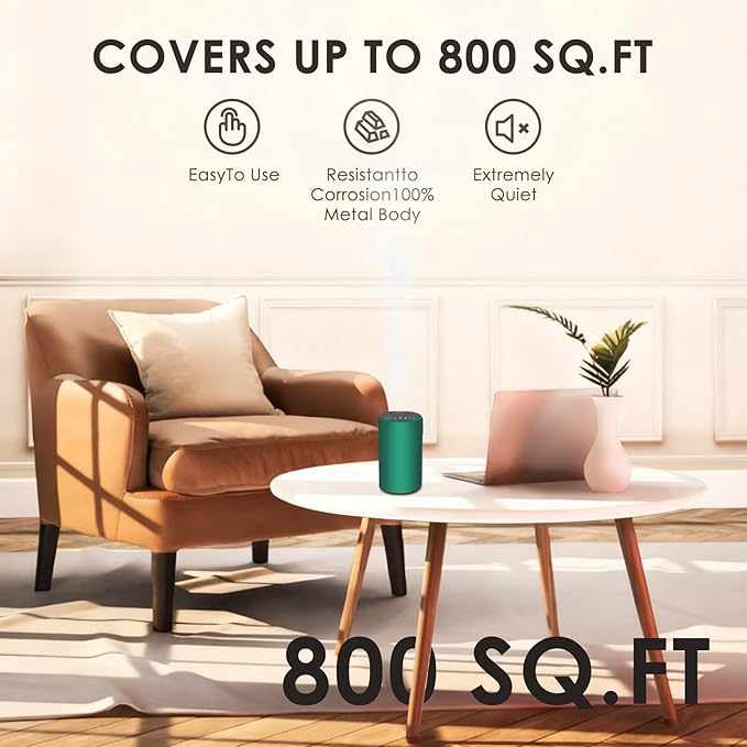 Waterless Essential Oil Diffuser, 7 Colors LED Light, Battery Powered Mini Scent Air Machine, Aromatherapy Mist Diffuser for Home Room Car Office (Green)