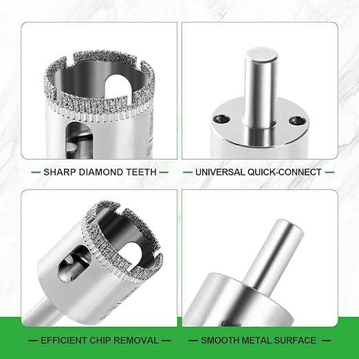 Diamond Hole Saw Kit, 18 PCS Tile Hole Saw Kit with Double Suction Cup Guide, 6-50 mm Dry/Wet Drill Bits Set for Ceramic, Glass, Porcelain, Marble, Granite