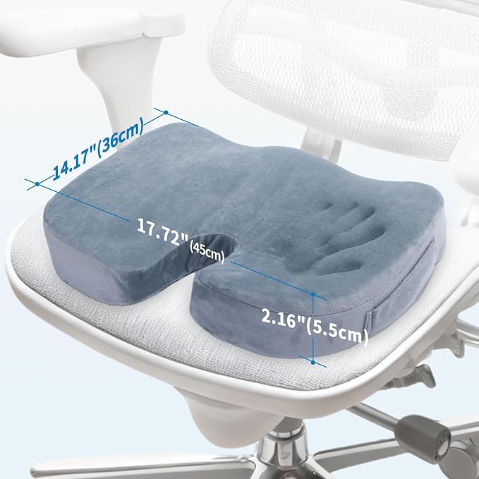 Car Seat Cushion, Memory Foam Cushion Non Slip for Wheelchair, Cars, Desk, Gaming & Office Chairs, Ergonomic Cushions Pad for Tailbone Pain Relief Sciatica & Back Support, Grey