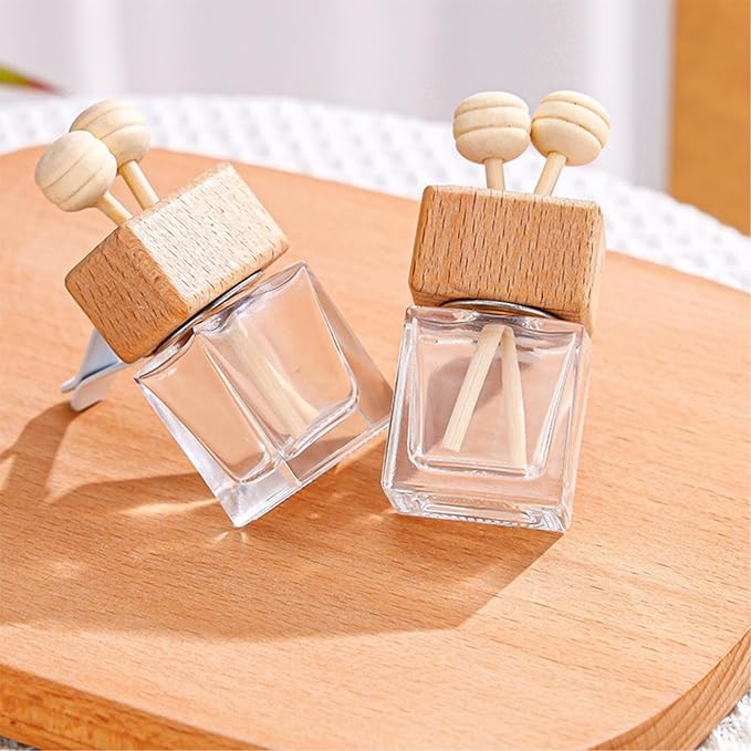 20 Pack Car Diffuser Bottles Empty, Essential Oil Diffuser Bottle with Vent Clip, Clear Glass Perfume Bottle, Wooden Cap Aromatherapy Car Air Freshener Diffuser for Auto Fragrance, Cars Decor