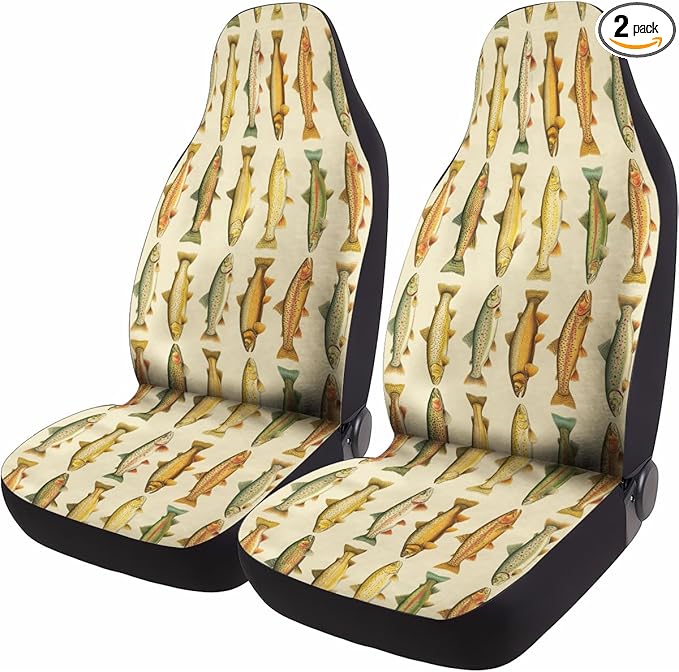 GENANY Trout Fishing Car Seat Covers Set of 2, Breathable Front Seat Covers for Truck Sedan SUV, Fishing Car Accessories, Fish Themed Gift for Women Men