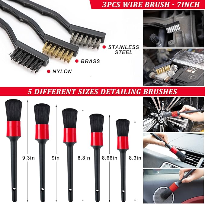 47Pcs Car Wash Cleaning Kit with High Power Handheld Vacuum Windshield Cleaning Tool with Side Mirror Squeegee Bucket Detailing Brushes Tire Brush Towels Complete Detailing Set for Car