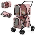 Giantex Double Pet Stroller with 2 Detachable Carrier Bags, Safety Belt, 4 Lockable Wheels, Folding Cat & Dog Stroller for Small Medium Pets, Cats Dogs Puppy Travel Strolling Cart (Pink)