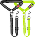 Removable Dog Seat Belt Harness for Car, 3 in 1 Pet Car Seatbelt Leash, Retractable Restraint Secures to Vehicle Headrest & Adjustable Reflective Dog Seatbelt Tether (Ying Green&Black, 2pcs)