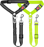 Removable Dog Seat Belt Harness for Car, 3 in 1 Pet Car Seatbelt Leash, Retractable Restraint Secures to Vehicle Headrest & Adjustable Reflective Dog Seatbelt Tether (Ying Green&Black, 2pcs)