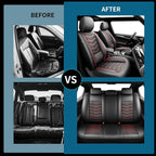 Fit Sonata Car Seat Covers Premium Leather for Hyundai Sonata 2007-2025 2026. Waterproof， Breathable, Scratch-Resistant & All-Weather Seat Cushion Protector（Front Seat,Red Line Black