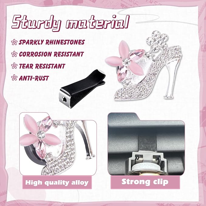 x xotic tech 4Pcs Bling Air Vent Fresh Clips Rhinestone Car Fresheners Air Outlet Decor Car Interior Crystal Charm Accessories Valentine's Day Gifts for Her Girlfirend Women (Pink High Heel Shoes)
