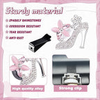x xotic tech 4Pcs Bling Air Vent Fresh Clips Rhinestone Car Fresheners Air Outlet Decor Car Interior Crystal Charm Accessories Valentine's Day Gifts for Her Girlfirend Women (Pink High Heel Shoes)
