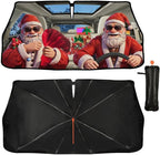 Fun Christmas Man Driving Car Windshield Sunshade Umbrella Christmas Sun Shade for Car Windshield Umbrella Upgraded Sunshades Blocks UV & Heat Front Window Shades for SUV Sedan Auto