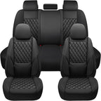 Car Seat Covers Full Set,Universal Fit for Cars,SUVs,Trucks,and Sedans with 5 Seats,Faux Leather Car Seat Cushion Compatible with Airbags,Waterproof Car Seat Protector Black