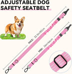 Pawaboo 2Pack Dog Seatbelt for Car, 3-in-1 Dog Car Seat Belt, Shockproof Dogs Tether with Buckle & Hook Latch, Adjustable Reflective Dogs Cars Leash with 360° Lockable Buckle, Light Pink + Black