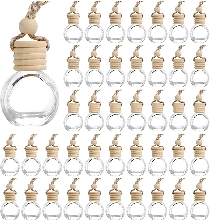 60Pcs Hanging Car Air Freshener Diffuser, 10ml Empty Glass Essential Pendant Bottles, Automotive Oil Aromatherapy Fragrance Perfume Containers