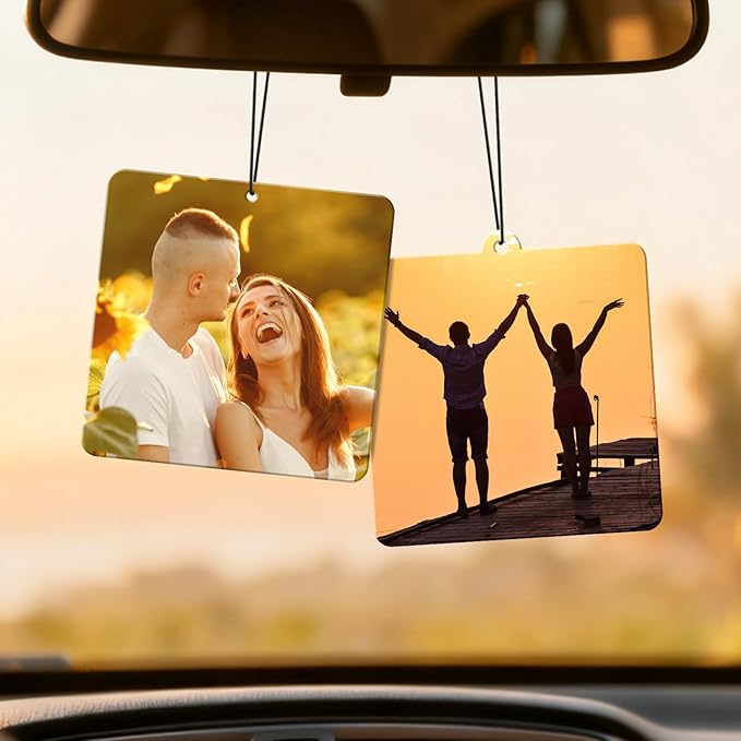 HINFKA Custom Air Fresheners with Picture, Personalized Double Sided Photo Air Freshener, Customized Gifts for Men Women Pet Lovers (Square)