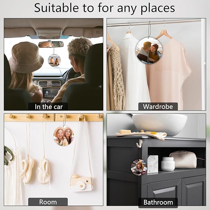 Custom Air Fresheners with Picture, Personalized Photo Air Freshener for Car Wardrobe Bathroom Hanging Ornaments (Round-)