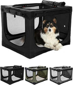 24" L x 17" W x 17" H Collapsible Travel Dog Crate, Portable Soft Dog Kennel for Small Medium Pets up to 30 lbs, 4-Door Foldable Travel Crate with Durable Mesh & Storage Bag, Black