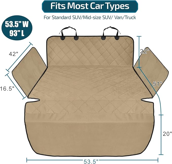 Veckle SUV Cargo Liner for Dogs with Side Flaps, Large (54" x 93") Water Resistant Trunk Cover, Non-Slip Pet Area Protector with Bumper Flap, Universal Fit for SUVs Sedans Vans, Khaki