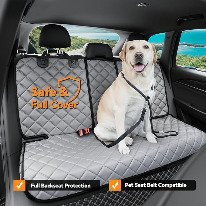 Dog Car Seat Cover for Back Seat, Waterproof Back Seat Covers for Dogs, PU Leather Nonslip Bench Car Seat Protector Universal Fit for Most Vehicles,SUVs,Small Trucks (Grey, Standard)