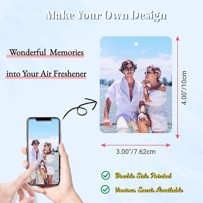 6pcs Custom Car Air Freshener with Picture Photo Logo Text - Double Sided Print - Personalized Gifts for Valentine's Day Birthday Anniversary