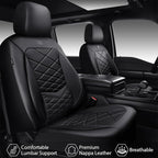 CAR PASS Luxury Nappa Leather Seat Covers Full Set, Water Resistant Faux Leather Seat Covers with Lumbar Support, Comfortable Automotive Seat Covers Universal Fit for SUV Sedan Van Truck, Solid Black