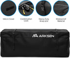 ARKSEN 600D PVC Waterproof Roof Cargo Bag with Lock, Nylon Net, Hitch Stabilizer, 2 Ratchet Straps for SUV, Truck, Van with/Without Rack