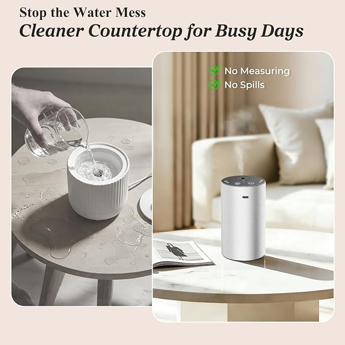 URPOWER Waterless Essential Oil Diffuser: No Water Needed Battery Operated Scent Diffuser - Cordless & Mini Essential Oil Machine Aluminum for Car Home Office(Silver)