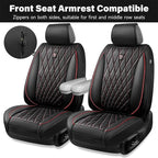 CAR PASS Luxury PU Leather Two Front Car Seat Covers, Waterproof Seat Covers Compatible with Front Seat Armrests, Airbag Compatible Anti- Slip Universal Fit for Cars Suvs Vans Trucks Black Red