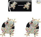 Frog Car Decor,2pcs Tree Frog Car Air Freshener Vent Clips,Cute Dashboard Decorations for Women Teens,Refillable Outlet Diffusers,Alloy Coloful Rhinestones Charm