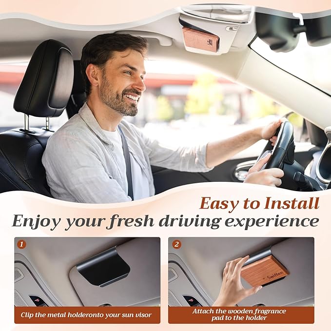 2 Pcs Wood Car Air Freshener Starter Refill Kit Car Odor Eliminator, Scent Deodorizer Vehicle Scent Diffuser for Cabin, Truck & Suv Visor Clip, No Clip Included (Amber, Grove)