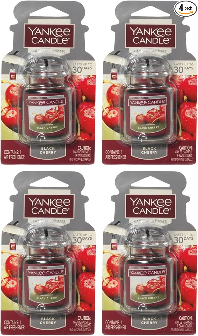 Yankee Candle Car Air Fresheners, Hanging Car Jar Ultimate, Neutralizes Odors Up To 30 Days, Black Cherry, 0.96 OZ (Pack of 4)