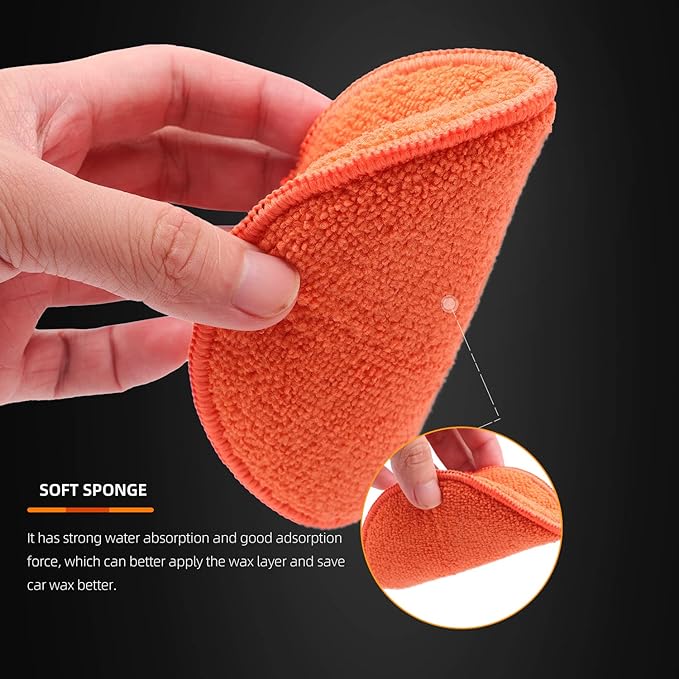 SPTA Microfiber Applicator Pads, 9Pcs 5 inch Car Wax Applicator Hand Polishing Microfiber Foam Pads Set with Grip of Elastic Band, Microfiber Buffing Cleaning Pads for Car Polish Applying Wax