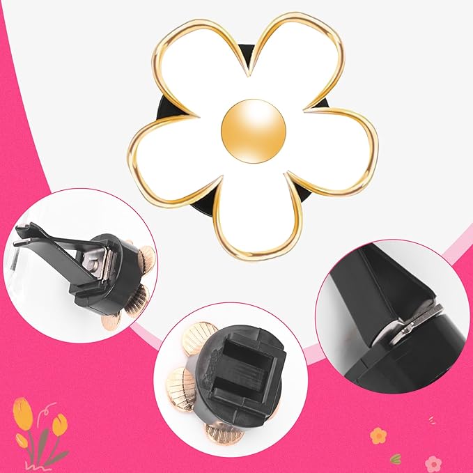 Acantha Car Vent Clips Women Car Decorations Lavender Air Freshener Accessories Daisy Flower Auto Air Conditioning Outlet Clip 6-Pack White Black