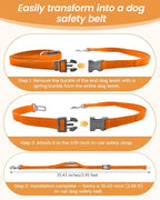 Hands Free Dog Leash, 2-in-1 Detachable Pet Seatbelt,5.9-9.2 ft Crossbody Dog Leash with Double-Sided Reflective for Walking, Hiking, Travel etc.(Orange)