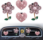Bling Pink Daisy Car Air Fresheners with 4 Heart Vents Clips for Women's Carr deco + Mask Hook