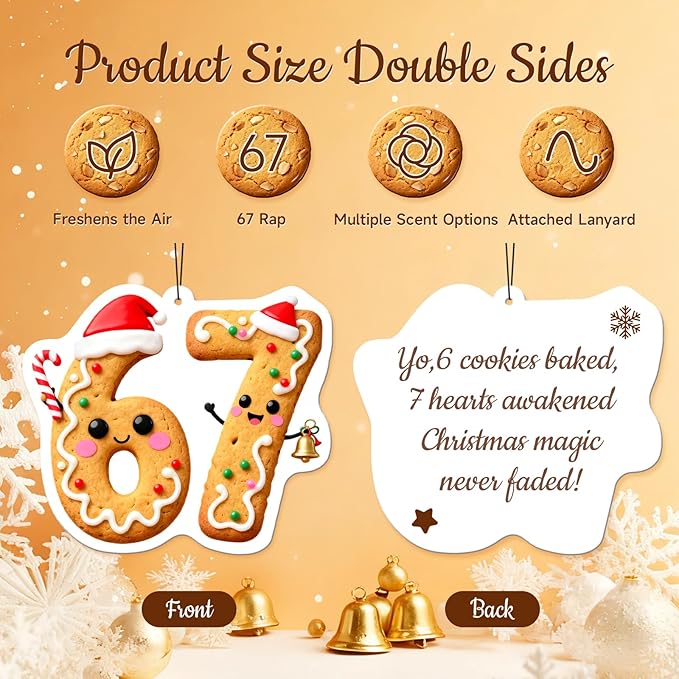 HINFKA 4Pcs 67 Christmas Air Freshener – Customizable Scent Car Ornament with Funny Six Seven Gingerbread Design