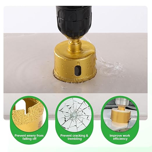 Diamond Hole Saw Kit, 10 PCS Tile Brazed Drill Bits Set with Double Suction Cup Guide, 6-50 mm Dry/Wet Hole Saws for Ceramic, Glass, Porcelain, Marble, Granite