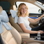 Bow Car Headrest Pillows Plush Car Neck Pillows for Travel Driving Office Chair Head Support Cushions, Also Cute Car Decor Accessories (2PCS Blue)
