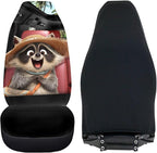 Funny Raccoon Car Seat Cover Front Seats Only,Soft Front Bucket Seat Cover Decorative Saddle Blanket Cushion Cover for Cars Trucks and SUVs